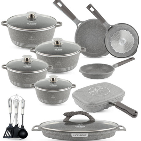 CookStone™ – Juego de Ollas de Cerámica Antiadherente + Kit de Utensilios (19 Piezas)