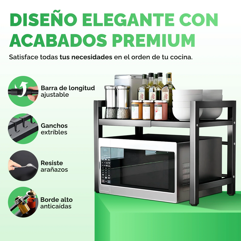 ShelfMax™ – Organizador Extensible de Microondas Resistente y Ajustable
